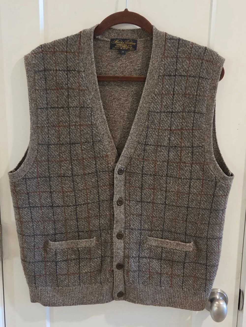 Vintage Brooks Brothers Lambswool Knit 5-Button Plaid Sweater Vest - Size Medium